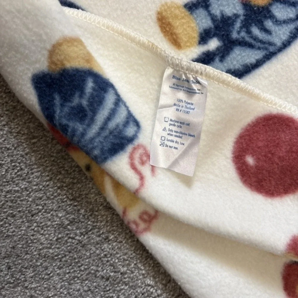 VTG‎ Blue Jean Teddy Baby Blanket Patch Magic Springs Denim Bears Balloon Fleece